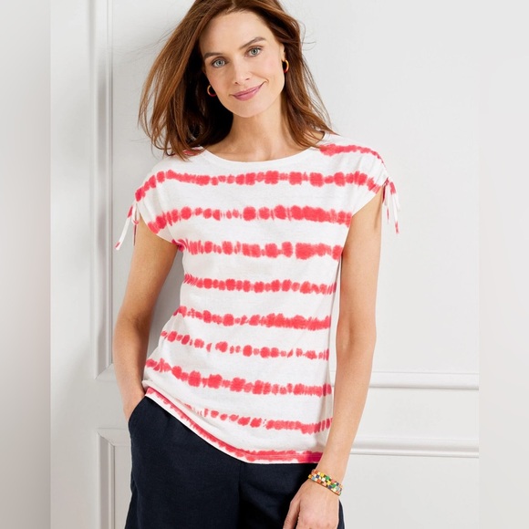 CINCHED SHOULDER BATEAU NECK TEE - TIE-DYE STRIPE - Picture 1 of 4